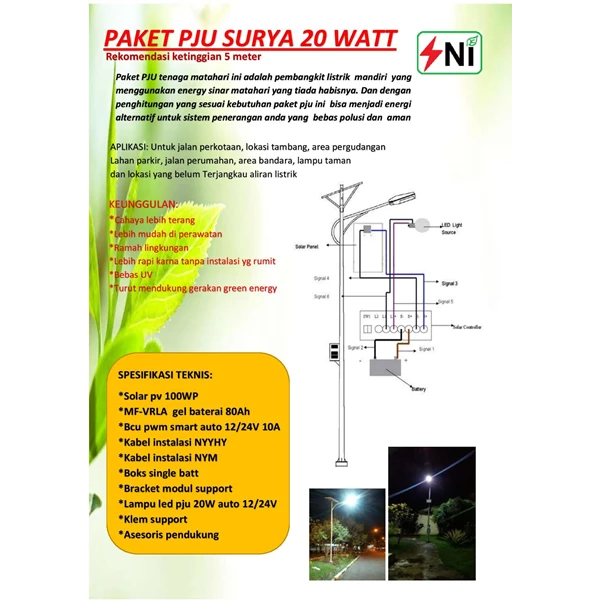 Lampu Pju Tenaga Solar Cell 20W SNI-020TS