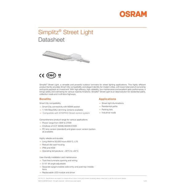 Osram Simplitz PJU Street Lights